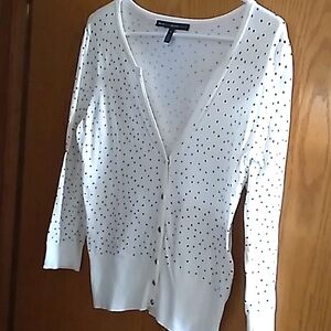 WHBM white w/ black dot snap sweater
